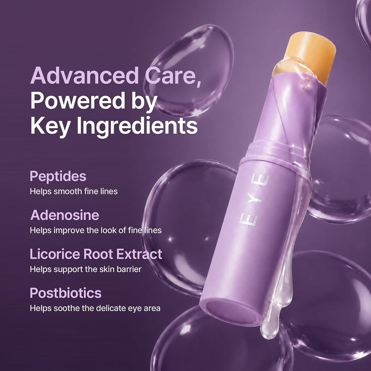 KAHI Eye Balm key ingredients: peptides, adenosine, licorice root extract and postbiotics