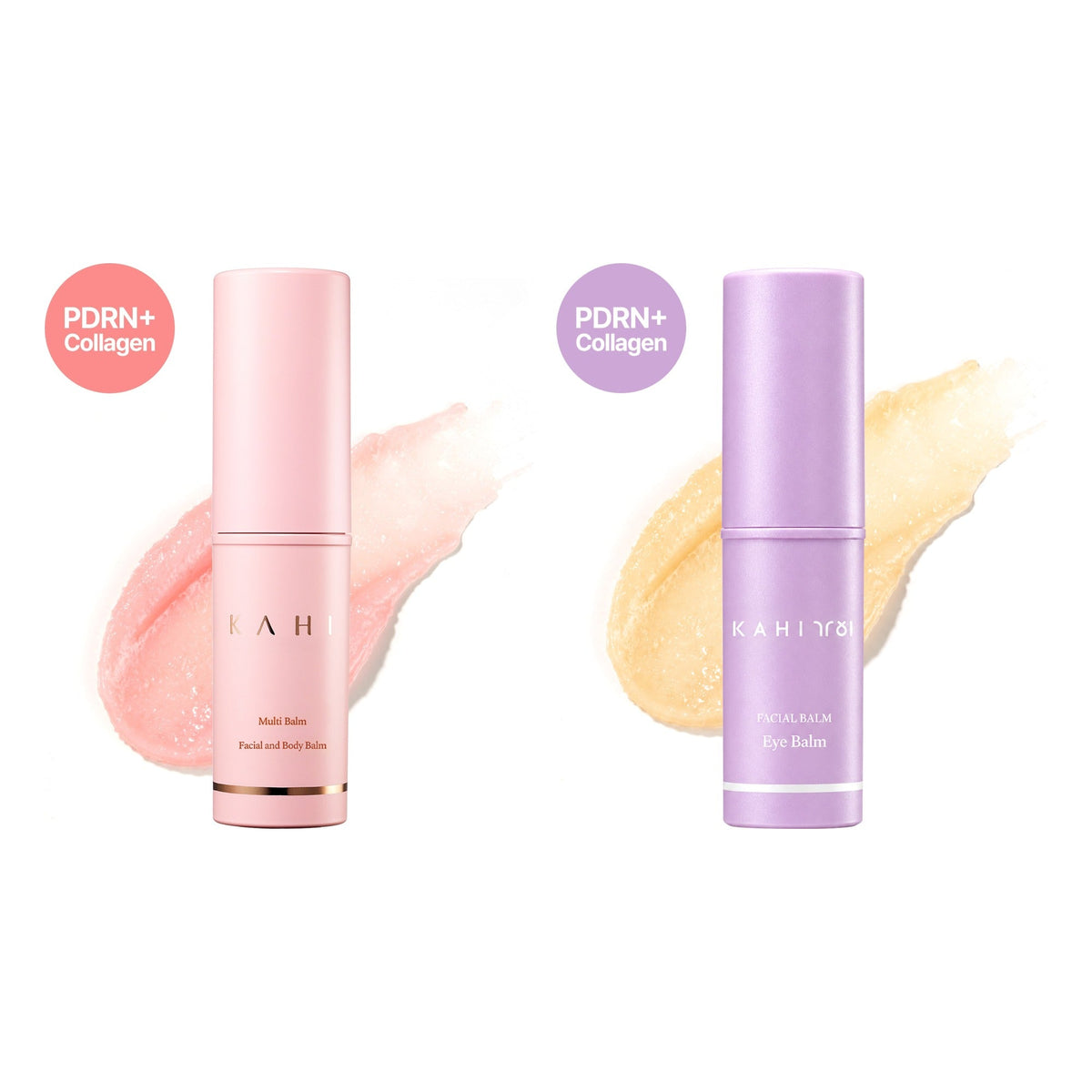 KAHI Face & Eye Set: the Multi Balm and the Eye Balm with swipes of their balms