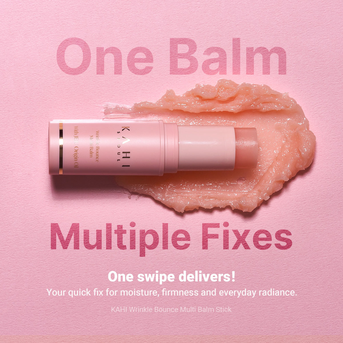 KAHI Multi Balm lying in a swirl of its pink balm texture