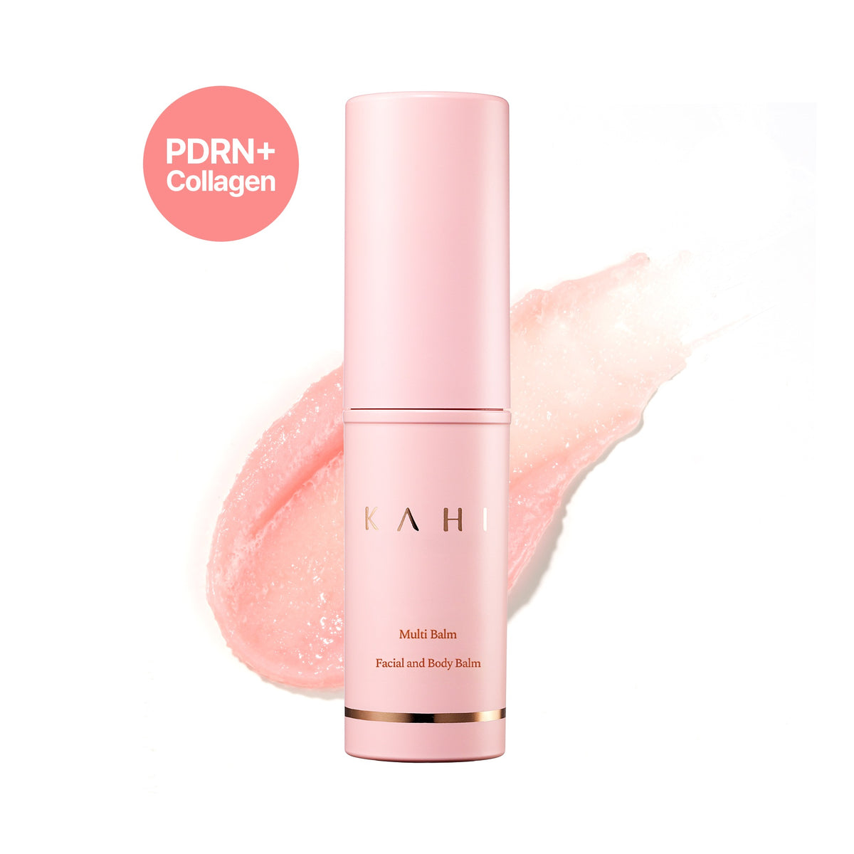 KAHI Multi Balm stick with a swipe of its pink balm; PDRN and collagen