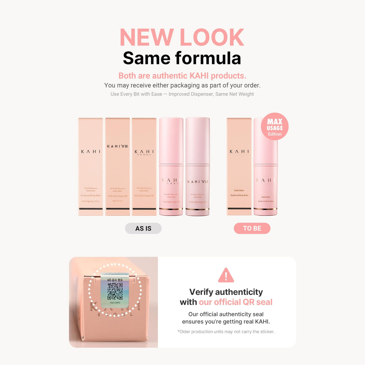 KAHI Multi Balm new packaging, same formula, with the authenticity QR seal